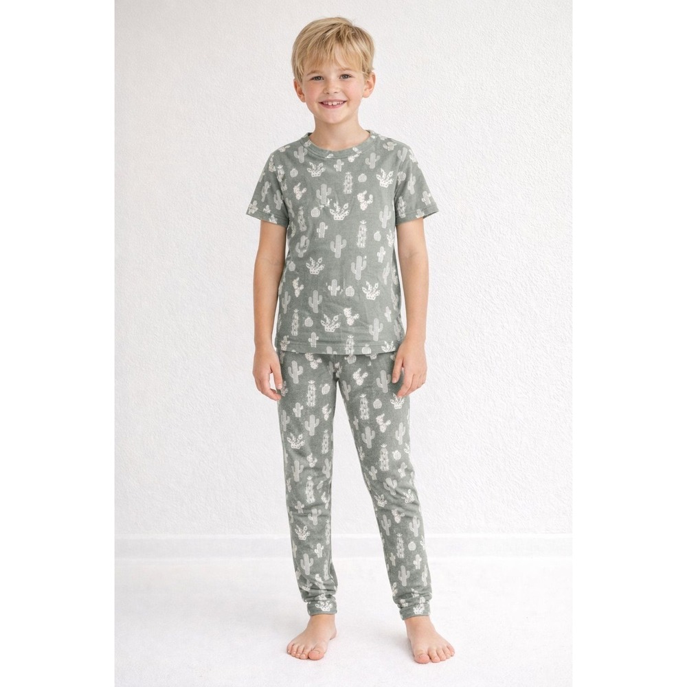 EMERSON AND FRIENDS Pajama Set Kids Boys 6/7T Bamboo Cactus Print Soft Sleepwear